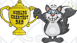 Royalty-free (RF) Clipart Illustration of a Skunk Character Holding A Golden Worlds Greatest Dad Trophy