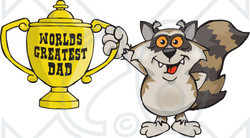 Royalty-free (RF) Clipart Illustration of a Raccoon Character Holding A Golden Worlds Greatest Dad Trophy