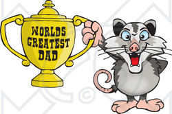 Royalty-free (RF) Clipart Illustration of an Opossum Character Holding A Golden Worlds Greatest Dad Trophy