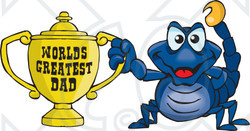 Royalty-free (RF) Clipart Illustration of a Scorpion Character Holding A Golden Worlds Greatest Dad Trophy