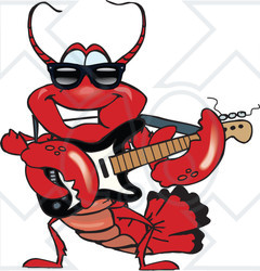 Royalty-Free (RF) Clipart Illustration of a Red Lobster Character Wearing Shades and Playing an Electric Guitar