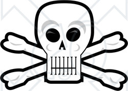 Royalty-Free (RF) Clipart Illustration of a Human Skull And Crossbones With Black Eye Sockets