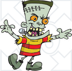 Royalty-Free (RF) Clipart Illustration of a Frankenstein Kid With Orange Eyes, Holding His Arms Out And Walking