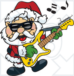 Royalty-Free (RF) Clipart Illustration of Santa Claus Wearing Shades, Rocking Out And Playing A Guitar