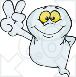 Royalty-Free (RF) Clipart Illustration of a Peaceful Ghost Gesturing The Peace Sign