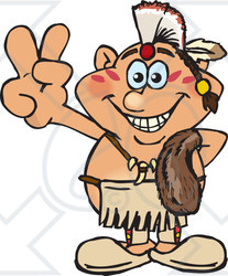 Royalty-Free (RF) Clipart Illustration of a Peaceful Native American Man Gesturing The Peace Sign