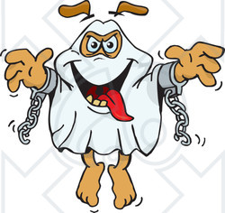 Royalty-Free (RF) Clipart Illustration of a Sparkey Dog In A Chained Ghost Costume