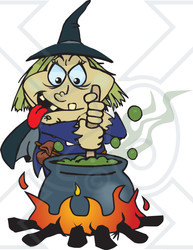 Royalty-Free (RF) Clipart Illustration of a Creepy Witch Stirring A Cauldron