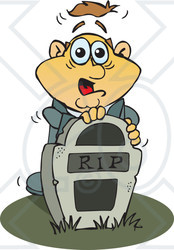 Royalty-Free (RF) Clipart Illustration of a Scared Man Behind A Tombstone