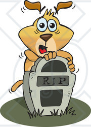 Royalty-Free (RF) Clipart Illustration of a Scared Sparkey Dog Behind A Tombstone