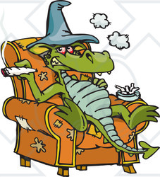 Royalty-Free (RF) Clipart Illustration of a Dragon Sitting In A Chair And Smoking Dope