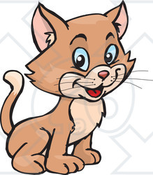 Royalty-Free (RF) Clipart Illustration of a Cute And Happy Baby Kitty Cat Sitting