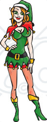Royalty-Free (RF) Clipart Illustration of a Sexy Christmas Elf Woman In A Short Dress