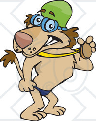 Royalty-Free (RF) Clipart Illustration of a Swimmer Lion Showing Off His Medal