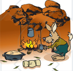 Royalty-Free (RF) Clipart Illustration of a Bilby Camping And Cooking Over A Fire In The Outback
