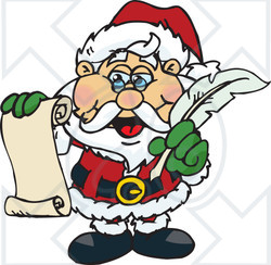 Royalty-Free (RF) Clipart Illustration of Santa Holding A List And A Feather Quill