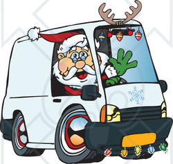 Royalty-Free (RF) Clipart Illustration of a Friendly Santa Driving A Delivery Van