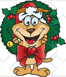 Royalty-Free (RF) Clipart Illustration of a Sparkey Dog Poking His Head Through A Christmas Holly Wreath