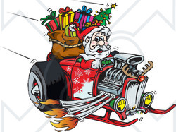 Royalty-Free (RF) Clipart Illustration of a Peaceful Santa Driving A Flaming Hotrod Sled
