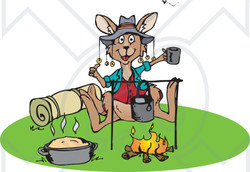 Royalty-Free (RF) Clipart Illustration of a Kangaroo Hanging Out Beside A Camp Fire