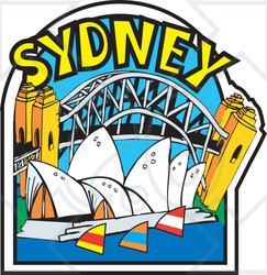 Royalty-Free (RF) Clipart Illustration of The Opera House, Harbour And Bridge In Sydney