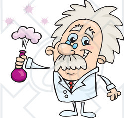 Royalty-Free (RF) Clipart Illustration of a Friendly Male Scientist Holding A Purple Potion