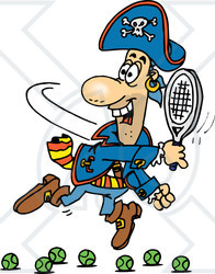 Royalty-Free (RF) Clipart Illustration of a Pirate Guy Playing Tennis - Version 2