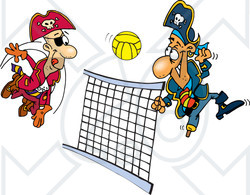 Royalty-Free (RF) Clipart Illustration of Pirate Guys Playing Volleyball