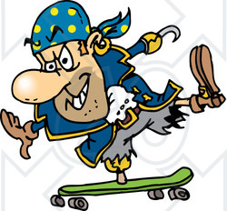 Royalty-Free (RF) Clipart Illustration of a Pirate Guy Skateboarding - Version 2