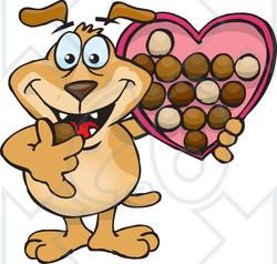 Royalty-Free (RF) Clipart Illustration of a Sparkey Dog Eating Valentines Day Chocolates