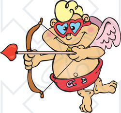 Royalty-Free (RF) Clipart Illustration of a Match Making Cupid Wearing Heart Glasses And Holding An Arrow