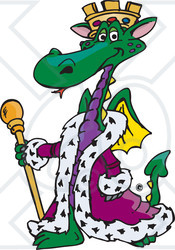 Royalty-Free (RF) Clipart Illustration of a King Green Dragon Wearing A Purple Robe